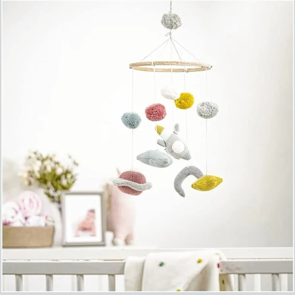Handmade Knit Baby Mobile Crib Hangimg - Pastel Space Theme